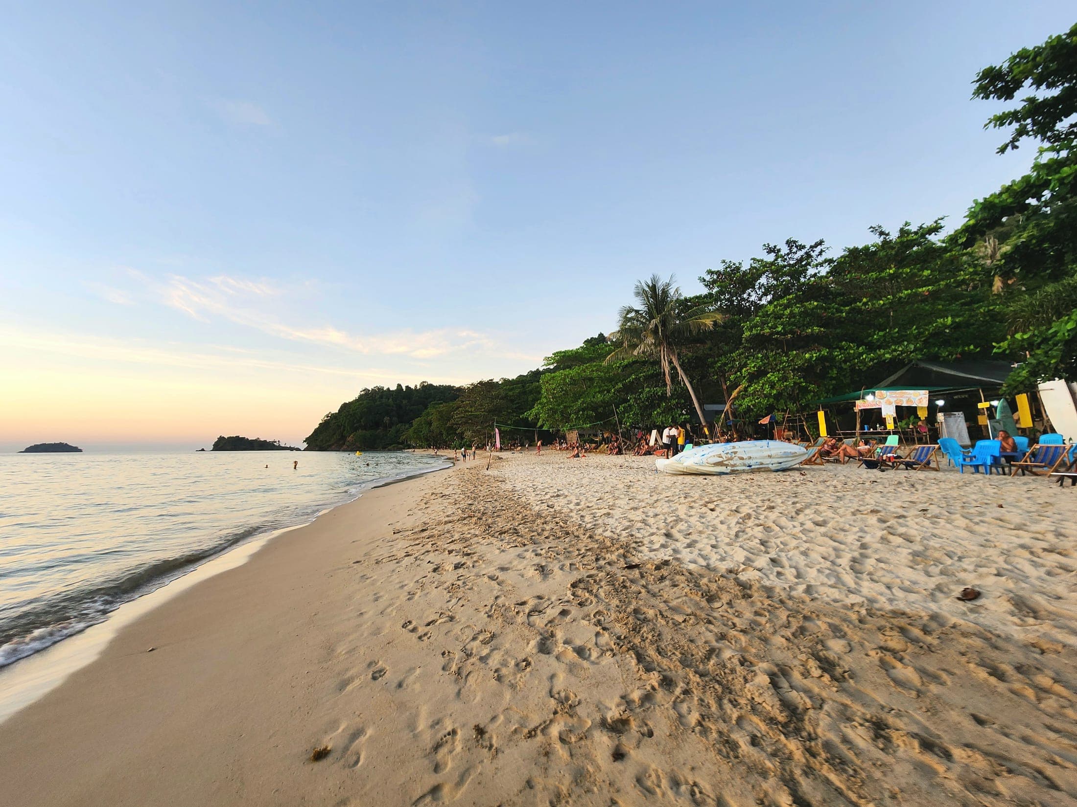 Long empty sandy beach in the evening on Koh Chang