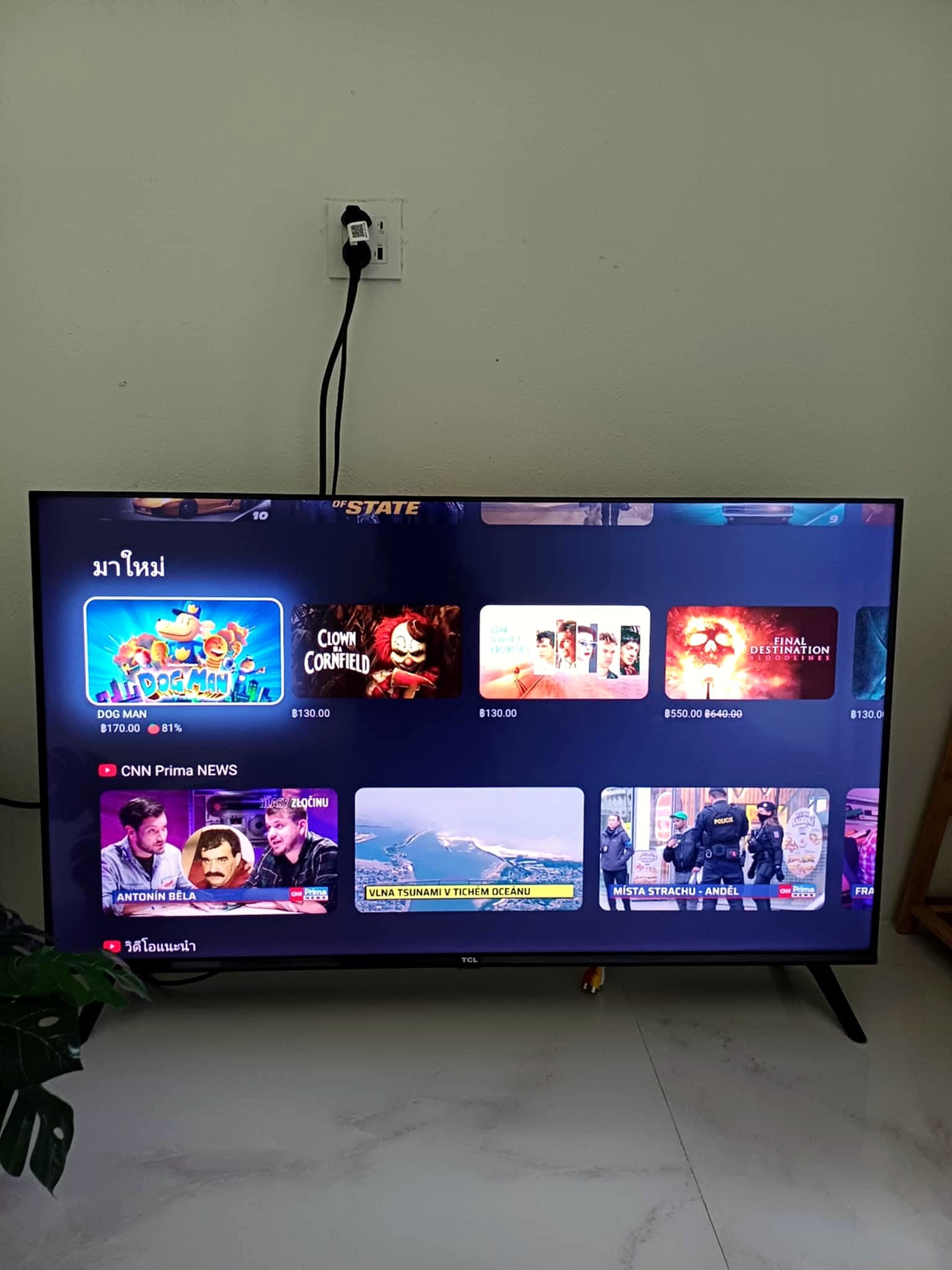 Modern Bungalow 3 — flatscreen television on its stand against the bedroom wall